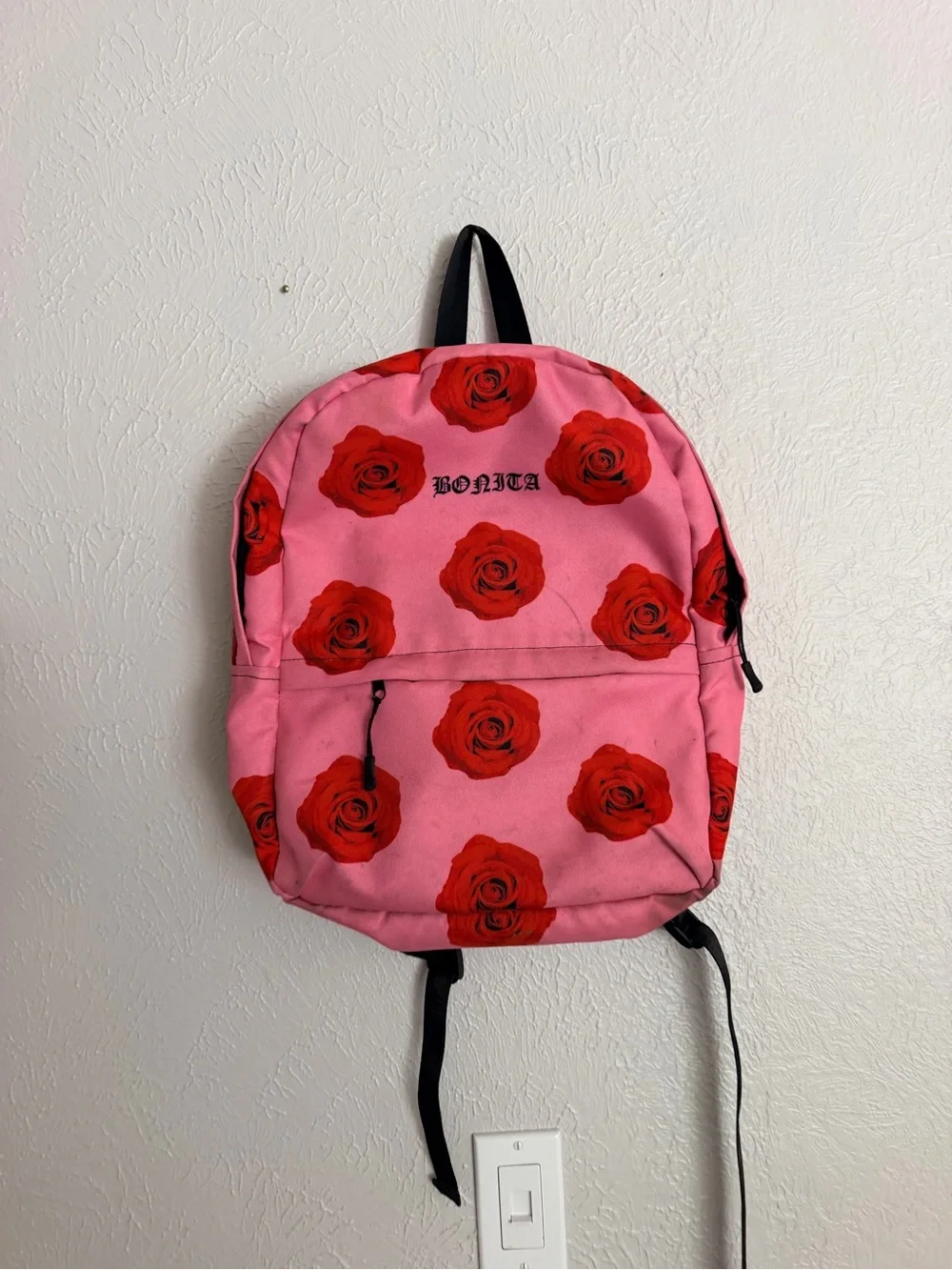 Viva La Bonita Bonita pink rose old English backpack